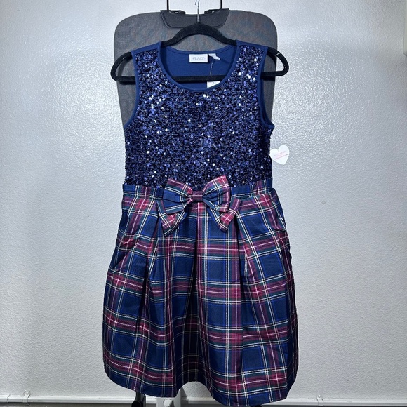 The Children's Place Girls Sequin Plaid Dress Blue Size 16 XXL - Picture 1 of 8